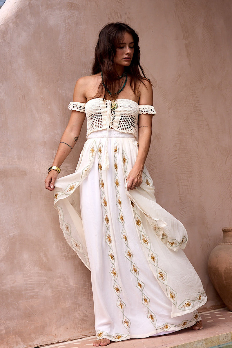 A Woman In Love Silk Embroidered Maxi Skirt - Chasing Unicorns