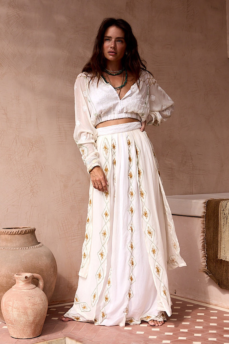 A Woman In Love Silk Embroidered Maxi Skirt - Chasing Unicorns