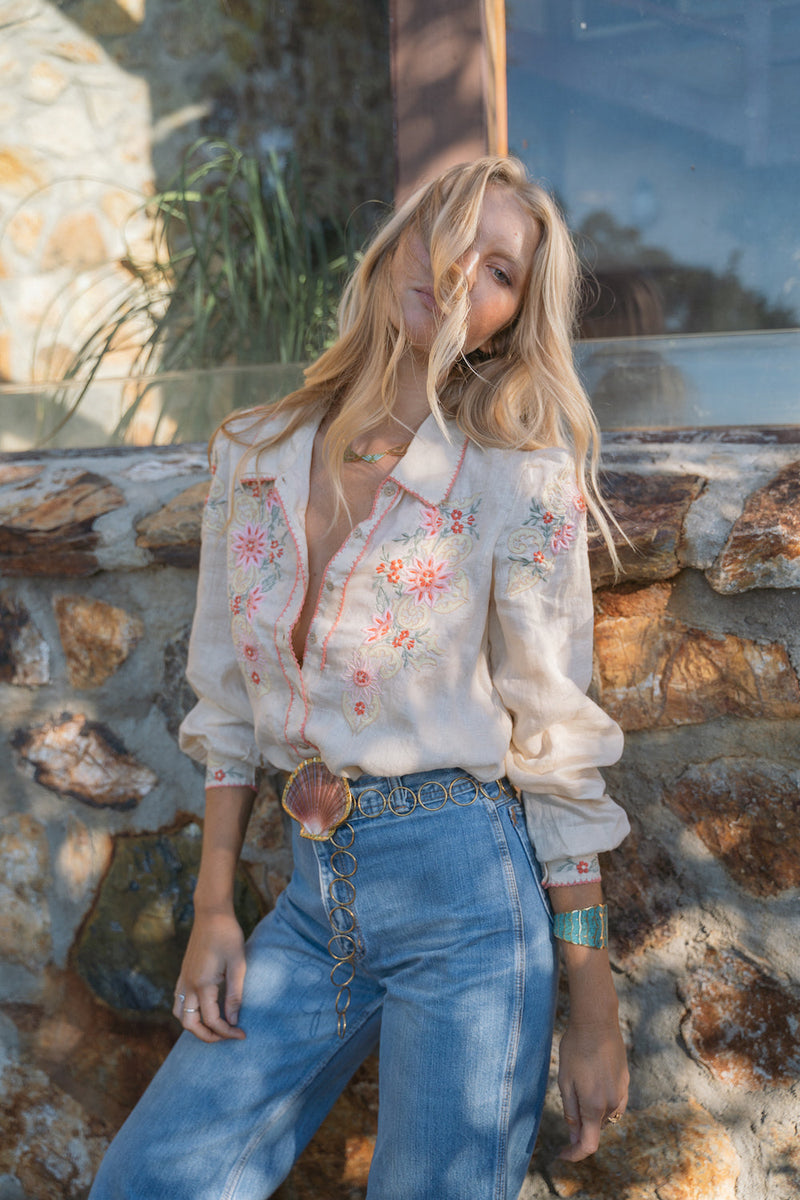 Calypso Linen Embroidered Blouse - Chasing Unicorns