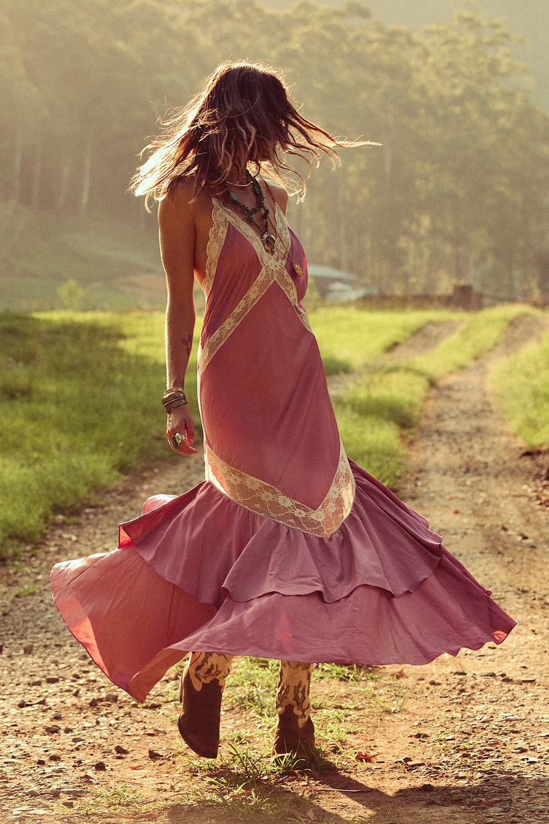 Come Alive Backless Silk Silk Twill + Lace Maxi Dress - Chasing Unicorns