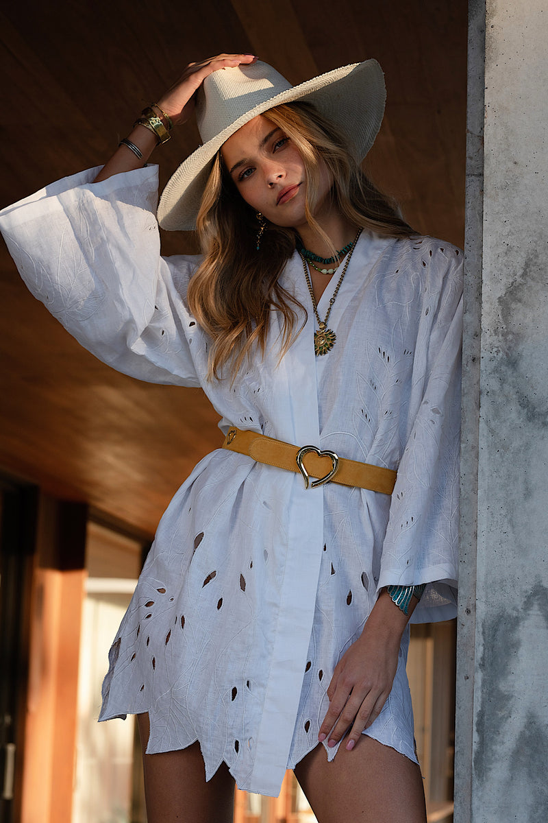 Do You Dream Linen Cutwork Robe - Chasing Unicorns