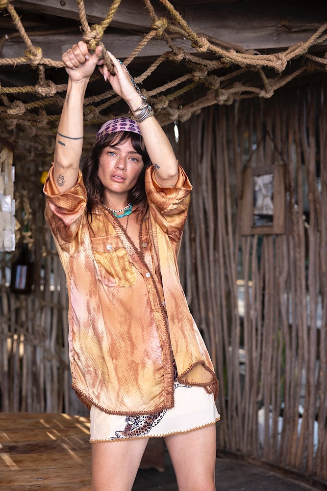 Golden Years Hand Painted Silk Oversized Shirt