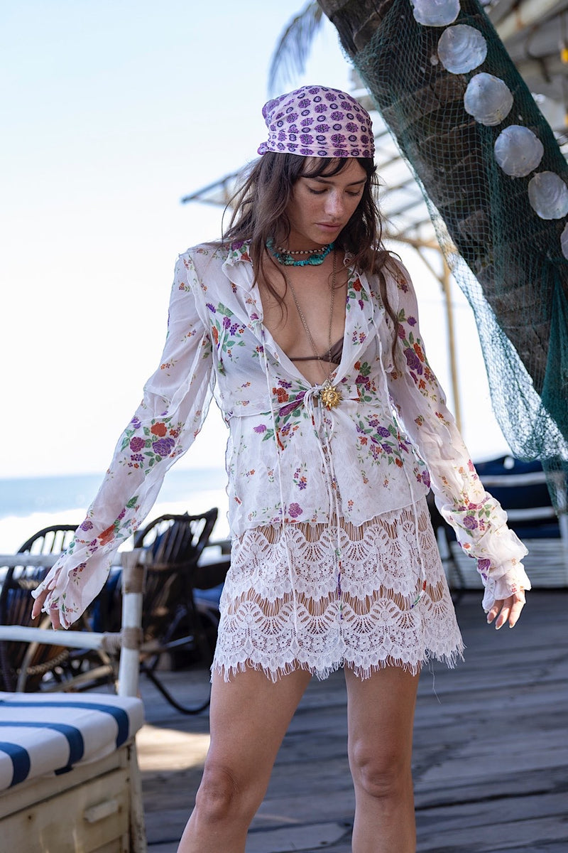 Hand in Hand Silk Chiffon Blouse - Purple Floral - Chasing Unicorns