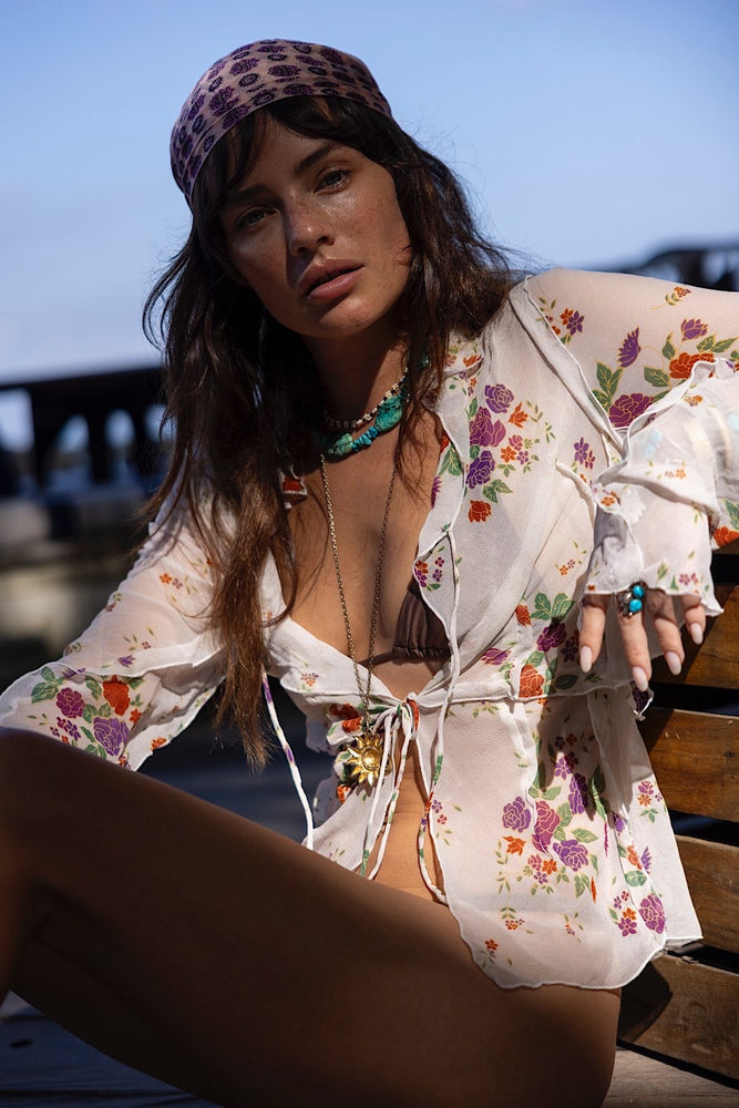 Hand in Hand Silk Chiffon Blouse - Purple Floral