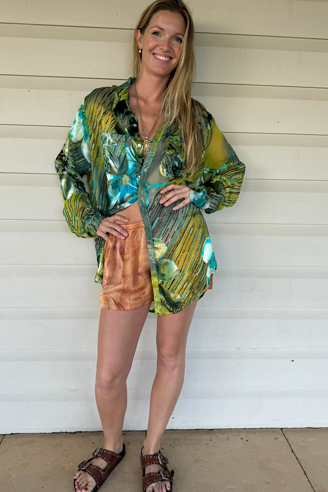 It Could Be Sweet Silk Burnout Oversized Shirt