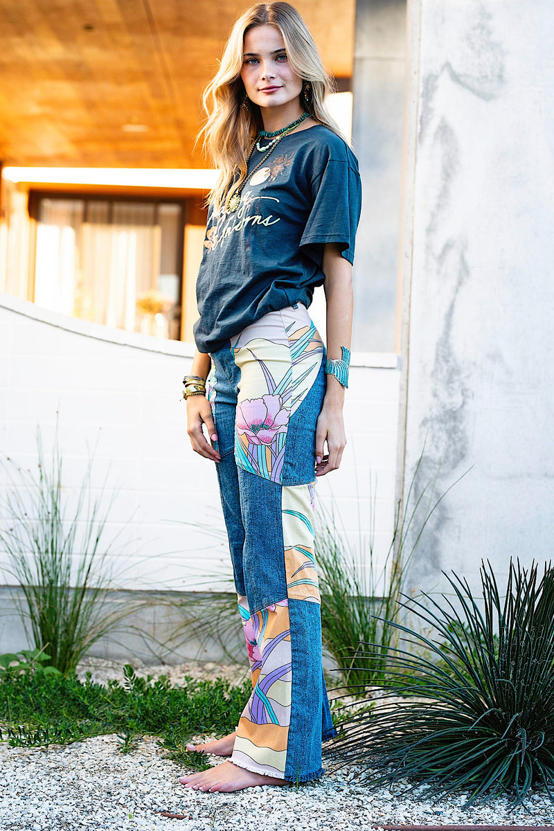 Just Can’t Get Enough Stretch Denim + Twill Patchwork Flares - Chasing Unicorns