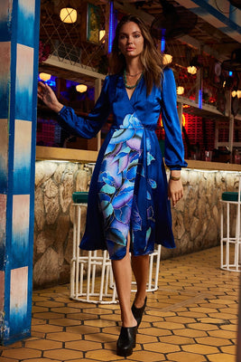 Just Like Paradise Silk Hand Painted Wrap Midi Dress