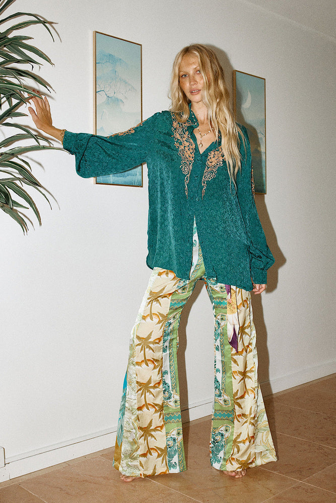 Keeping It Moving Silk + Embroidered Blouse