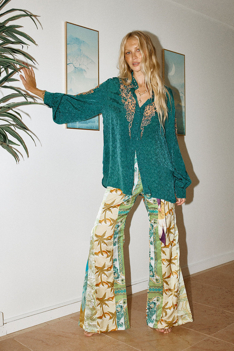 Keeping It Moving Silk + Embroidered Blouse - Chasing Unicorns