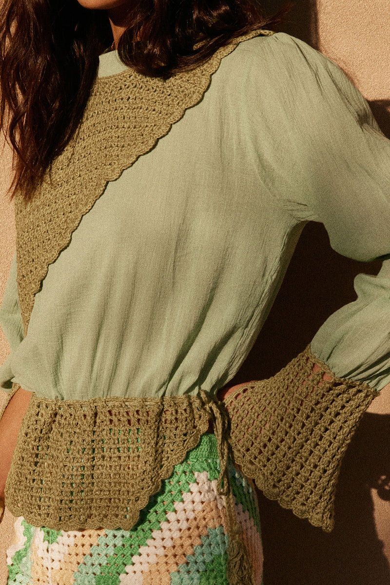 NEW Green Cotton and Crochet Blouse - Chasing Unicorns