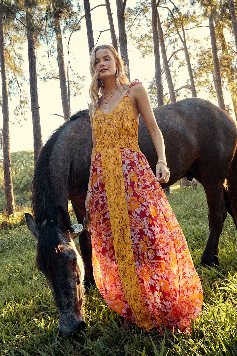 NEW Yellow lace floral Cotton Gauze + Lace Maxi Slip Dress - Chasing Unicorns