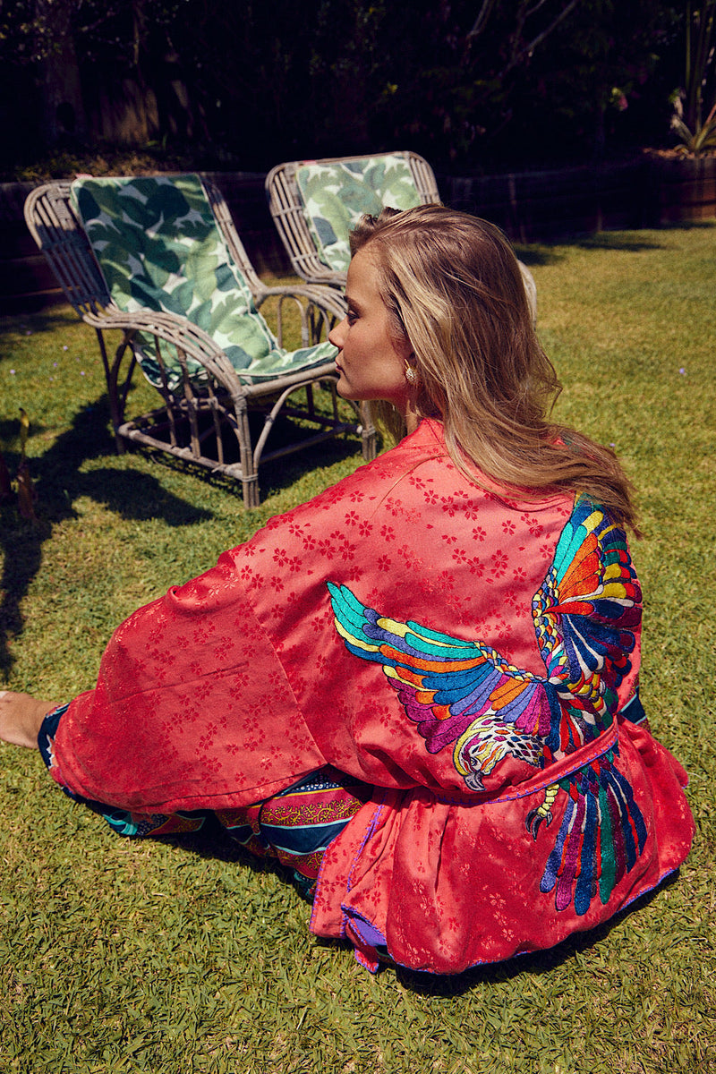 Phoenix Rising Silk Jacquard Embroidered Jacket Kimono - Chasing Unicorns
