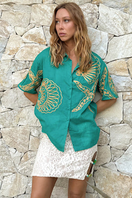 Under The Sea Applique Embroidered Shirt - Teal