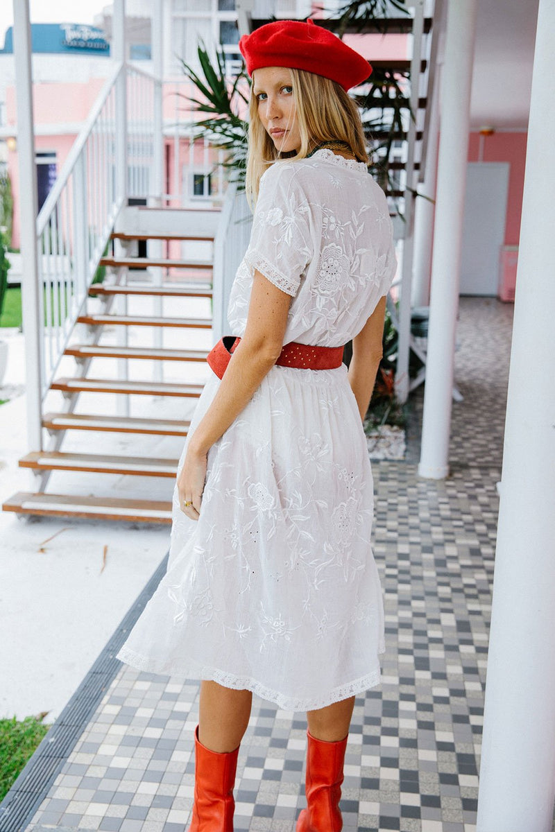 Because The Night Fully Embroidered Midi Dress - Chasing Unicorns