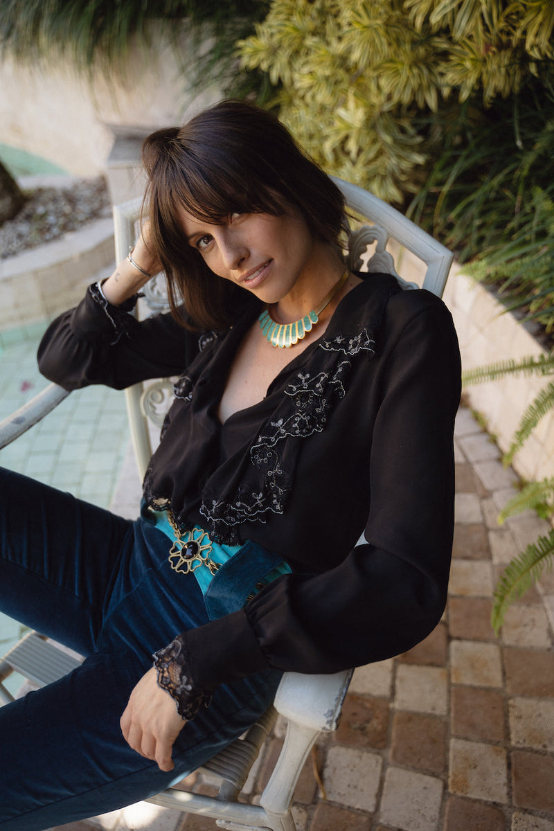 Busy Being Fabulous Silk, Lace + Beaded Blouse - Black - Chasing Unicorns