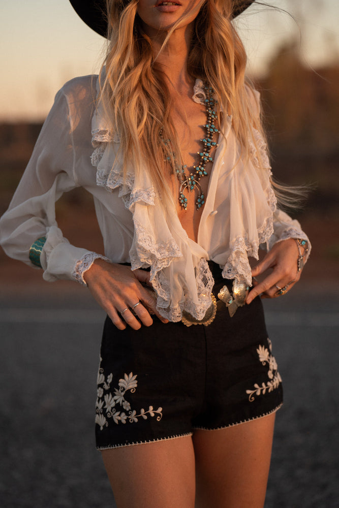 Busy Being Fabulous Silk, Lace + Beaded Blouse
