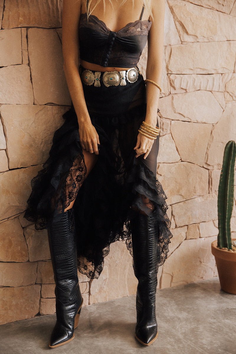 Die Another Day Silk Chiffon And Lace Skirt - Chasing Unicorns