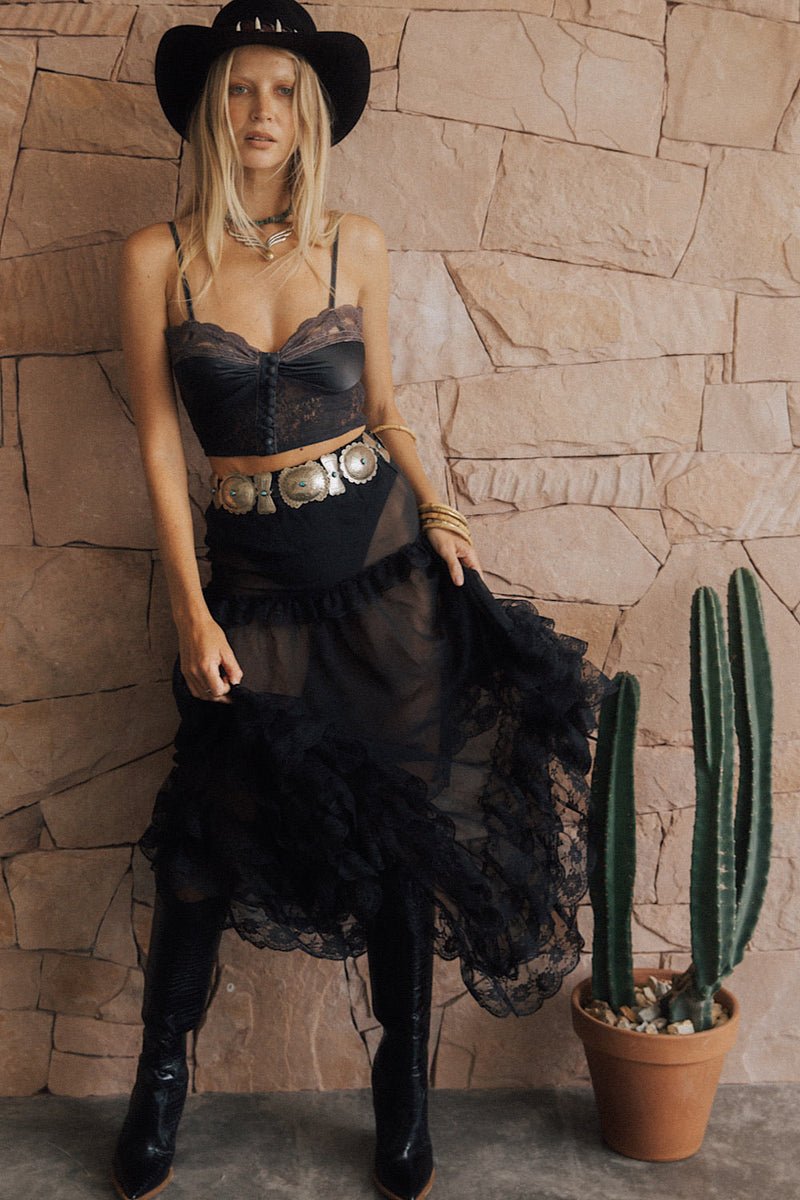 Die Another Day Silk Chiffon And Lace Skirt - Chasing Unicorns