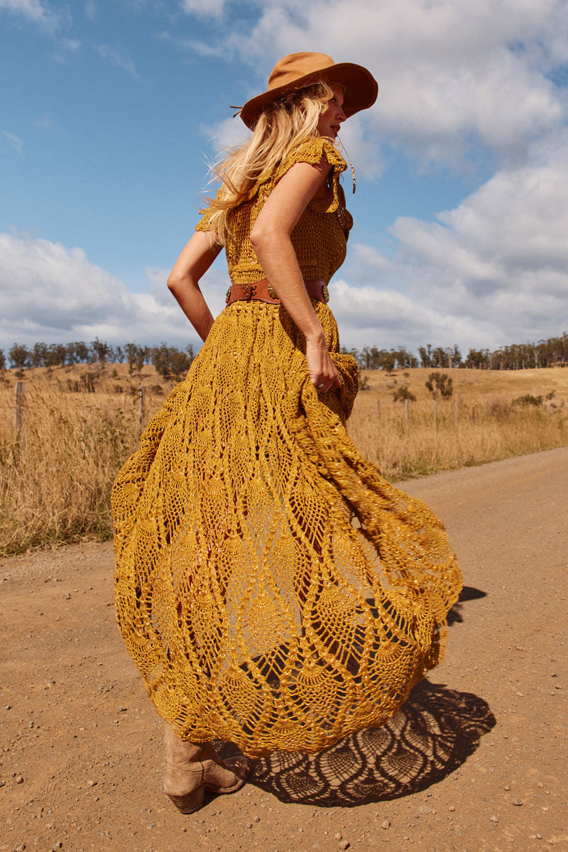 Golden Heart Crochet Lurex Maxi Dress - Chasing Unicorns