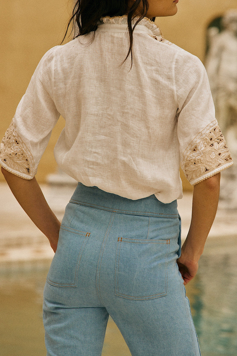 Heat Of The Moment Linen Cutwork Embroidered Blouse - Chasing Unicorns