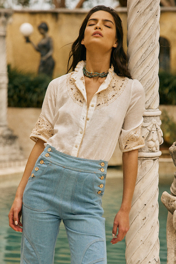 Heat Of The Moment Linen Cutwork Embroidered Blouse