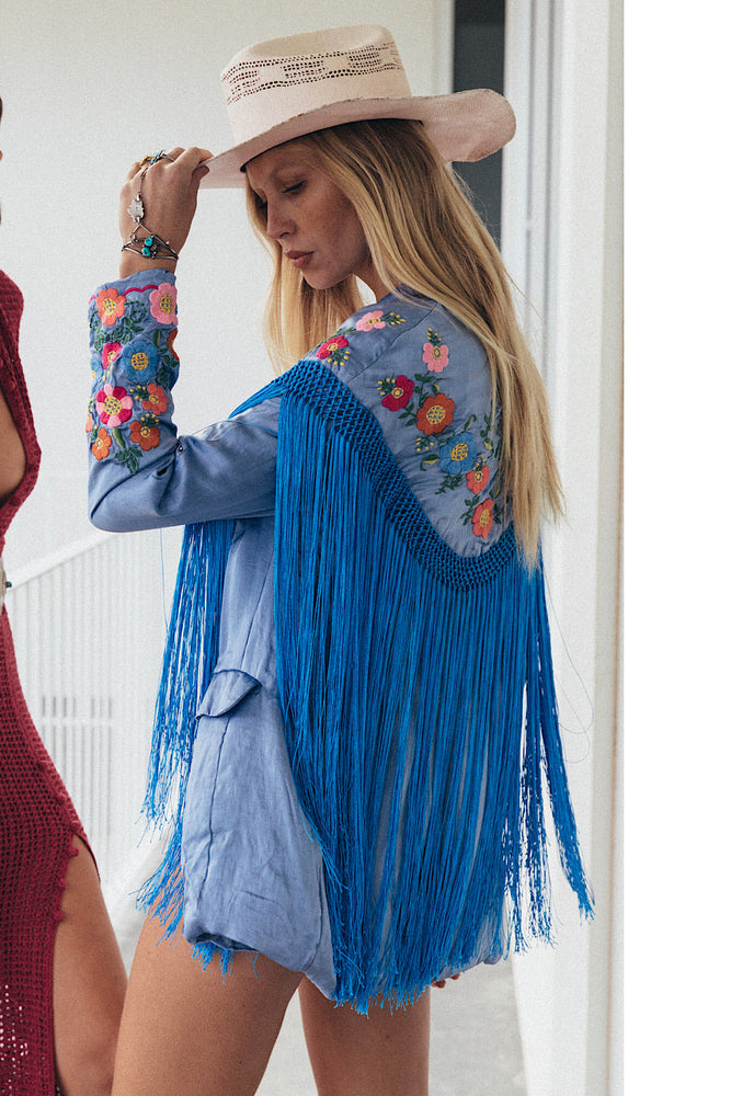 Jolene Silk, Embroidered + Fringe Blazer