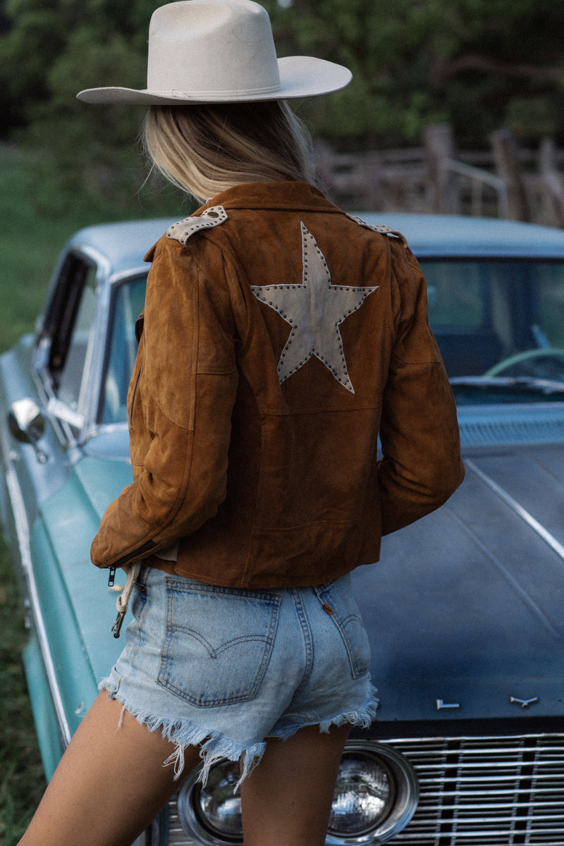 Lone Star Suede Biker Jacket - Tan - Chasing Unicorns