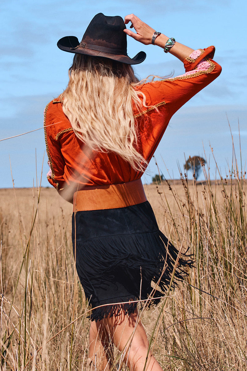 Love Is The Drug Cotton Gauze And Crochet Blouse - Burnt Orange - Chasing Unicorns
