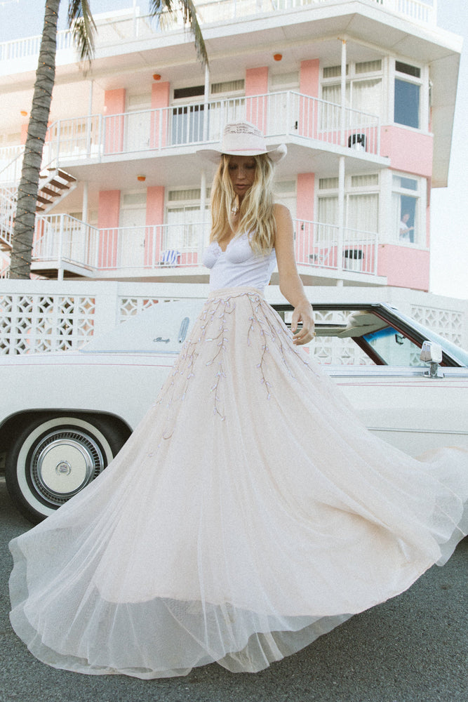 Moonlight Mile Tulle And Embroidered Skirt - Blush