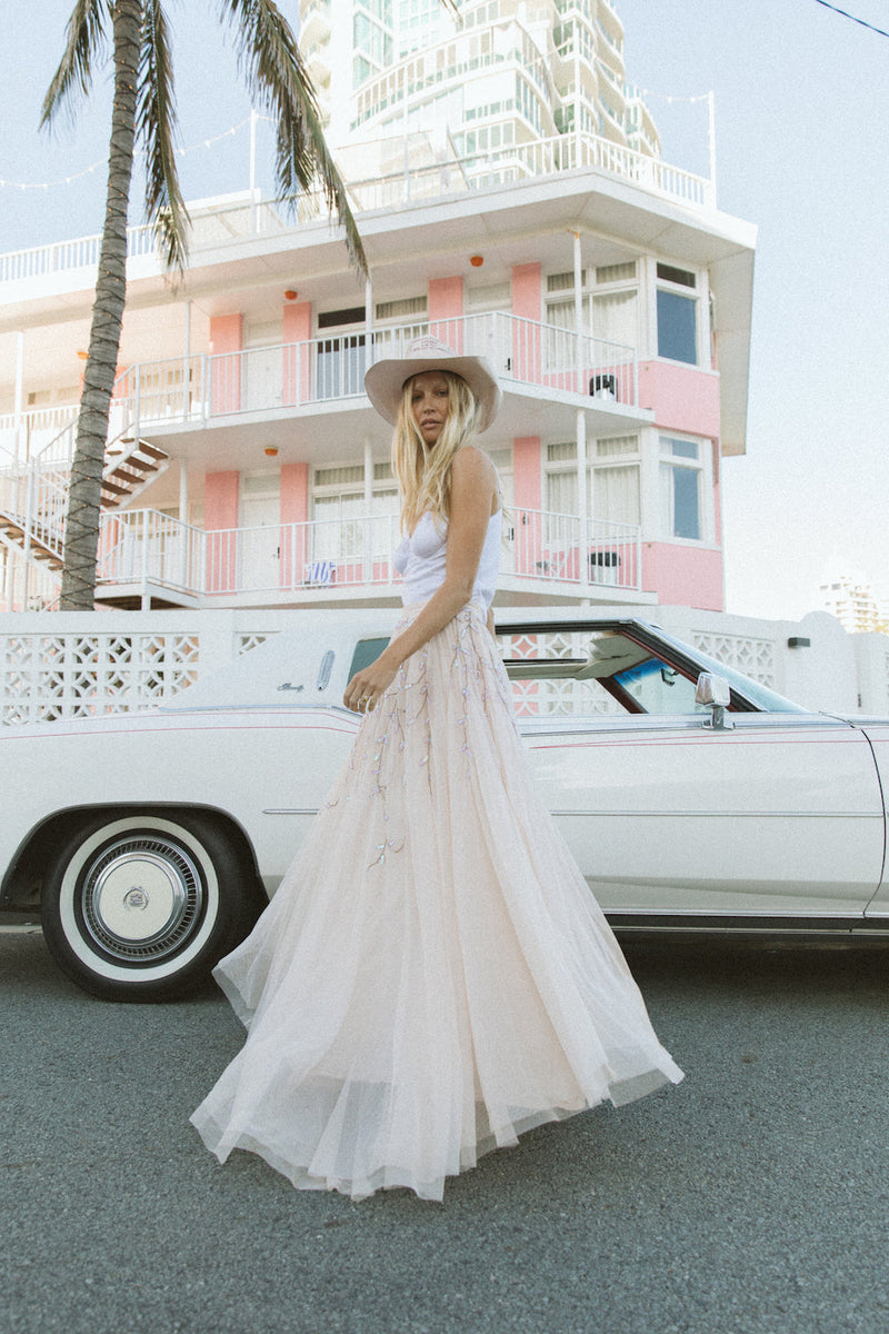 Moonlight Mile Tulle And Embroidered Skirt - Blush - Chasing Unicorns