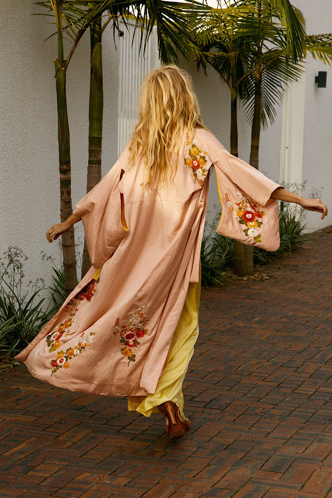 Roll With The Changes Silk Satin Embroidered Kimono