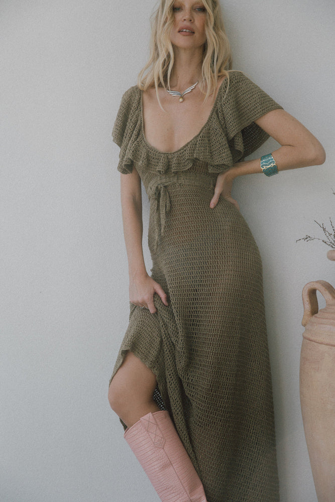 Rosalita Crochet Maxi Dress - Olive