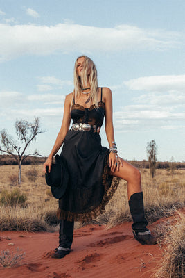 Take The Long Road Home Silk + Lace Slip Dress - Black