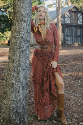 Wish You Were Here Crochet Maxi Dress - Cacao